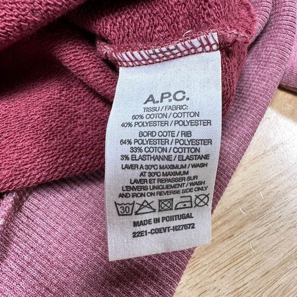 A.P.C. NWT Red Item Hoodie Men's Size XL in Bordeaux Chest Logo Drawstring Hood - Picture 7 of 9